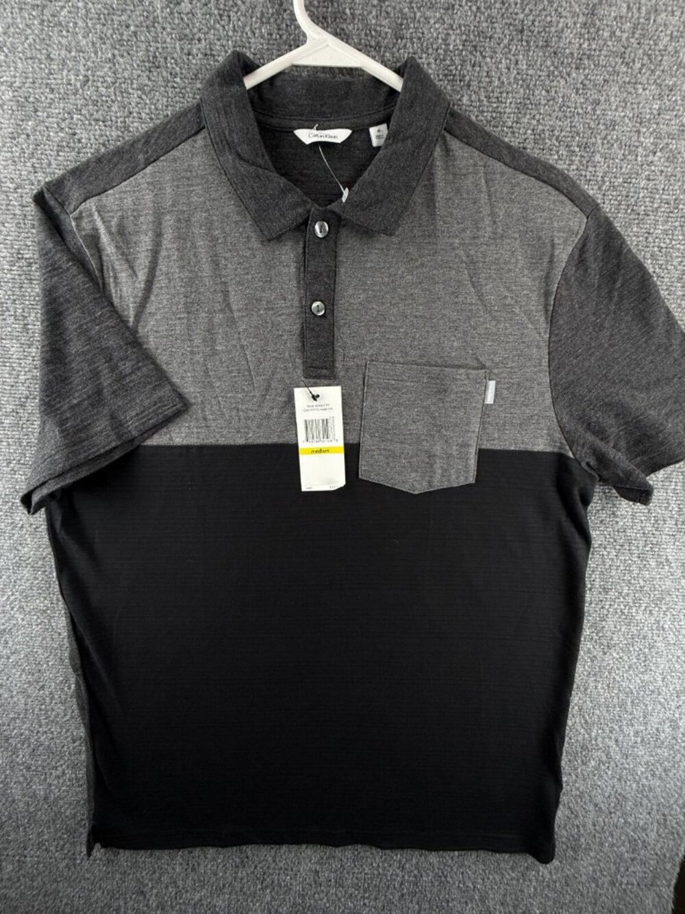NWT Calvin Klein Gray Pocket Polo Shirt Soft Short Sleeve Medium Cotton Knit